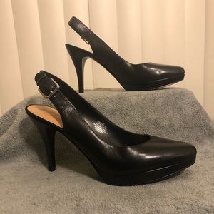 9M Black Nine West Slingback Platform Heels